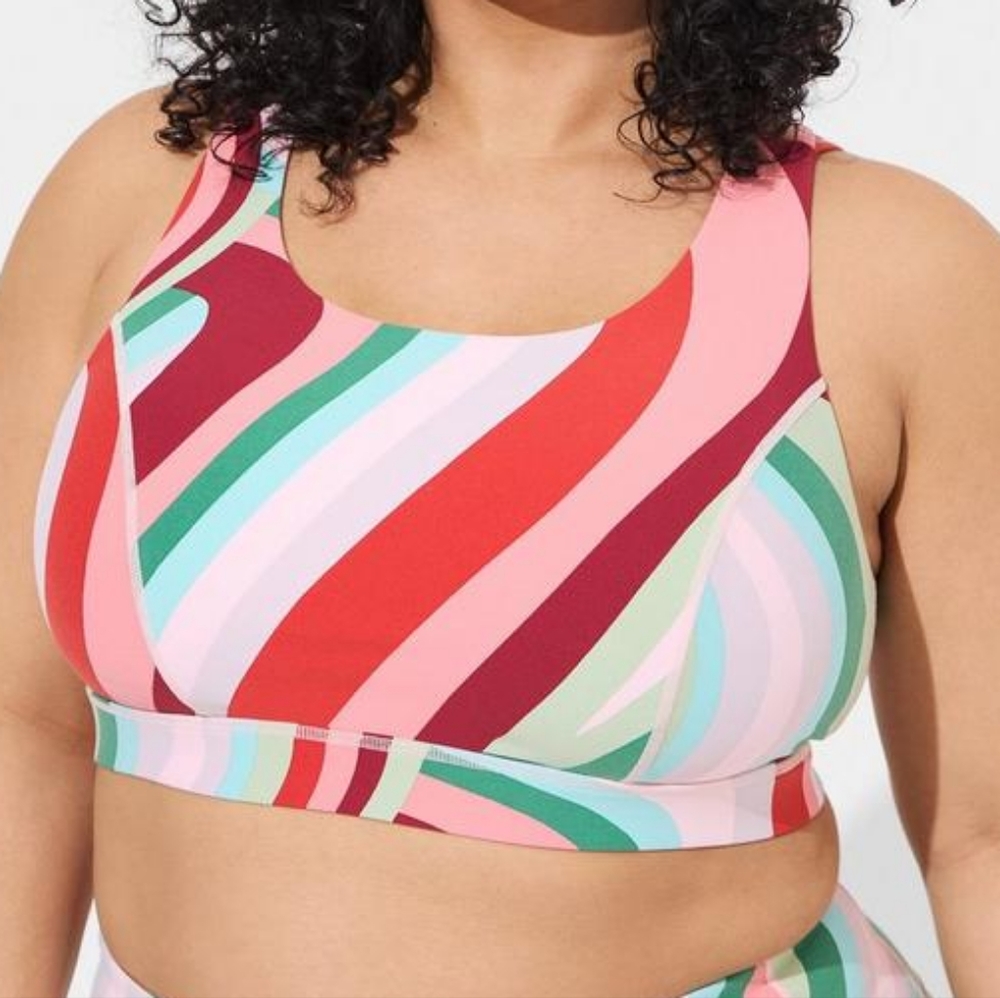 Torrid Active Wireless Lattice Striped Red Pink Sport Bra Women's Plus Sz 4X Nwt